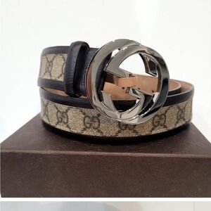 GUCCI Belt, Monogram Canvas Belt, Size 36, Like New